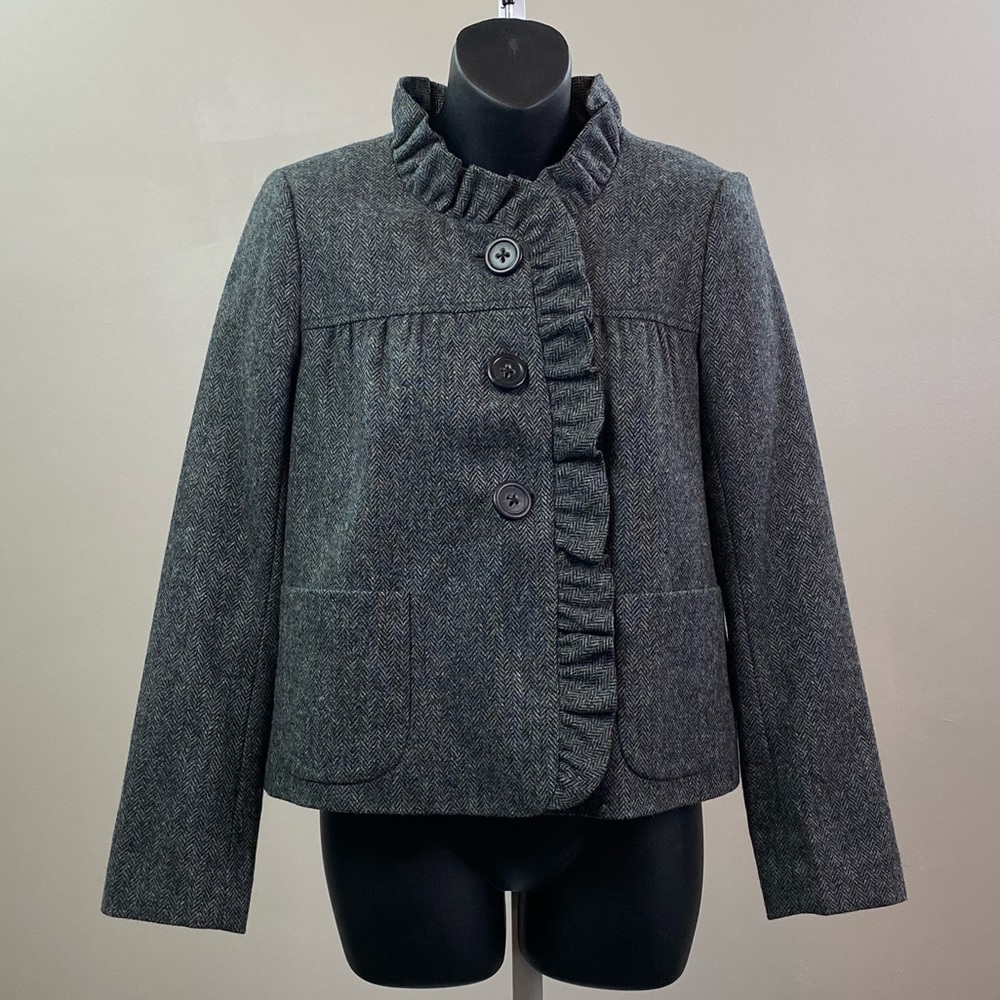 J.Crew Ruffle Neck Herringbone Blazer